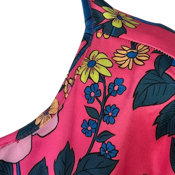 Zara Womens Tie Front Floral Neon Long Sleeve Top Size Small - Picture 5 of 7